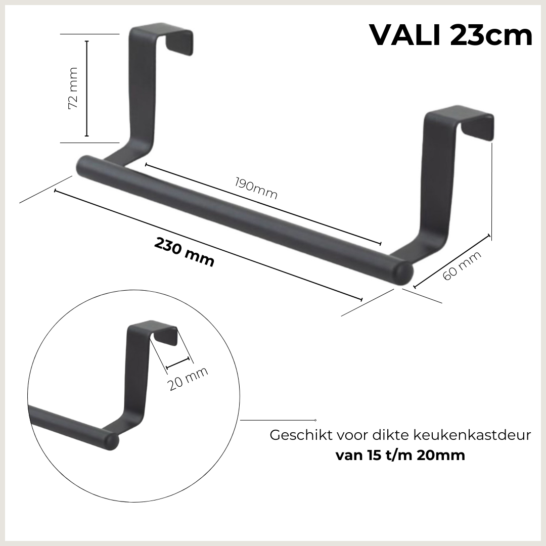 Handdoekstang over keukenkastdeur - Zwart | incl. 2x S-haak hangers